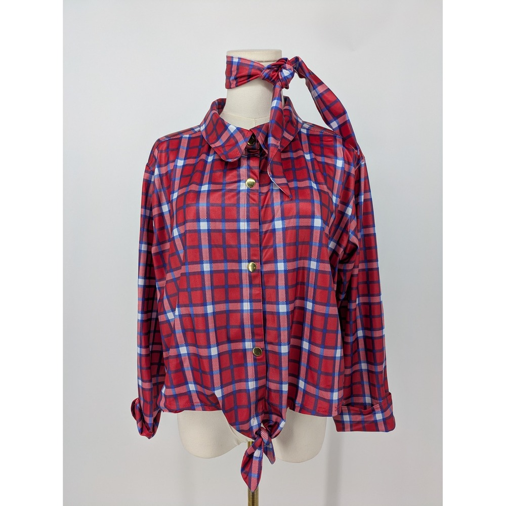 Weissman Plaid Dancewear Top Adult XXLA Red Blue Tie Front Farmer Costume 17653